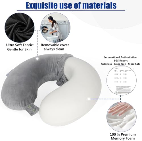 SAIREIDER Travel Pillows for Sleeping Airplane 100% Pure Memory Foam Neck - Image 4