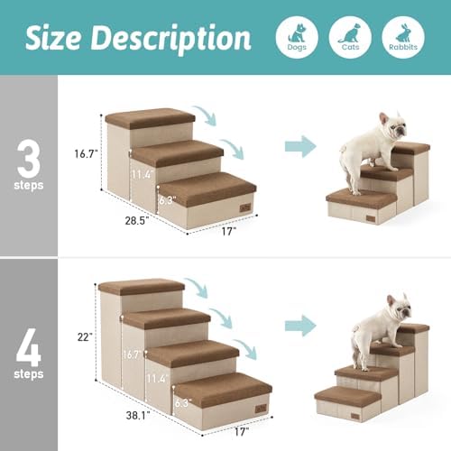 COZY KISS Dog Stairs with Storage, 16.7" H Wider Dog Steps - Image 3