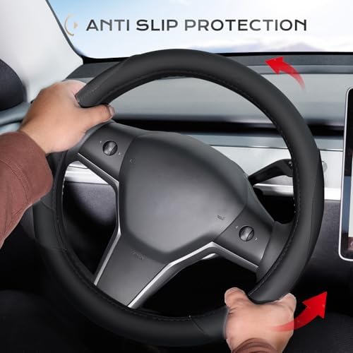 Coverado Car Steering Wheel Cover, Nappa Leather Black Steering Wheel Covers - Image 3