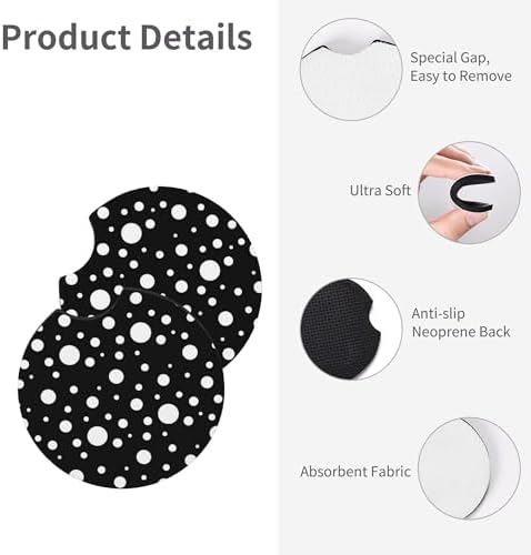Polka Dot 3Pc car Set: Steering Wheel Cover 15in + Polka Dot 2 Cup Coasters - Image 5
