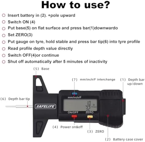 SAFELIFE Digital Tire Tread Depth Gauge, 3 Modes-Fractional Inch, Decimal Inch - Image 5