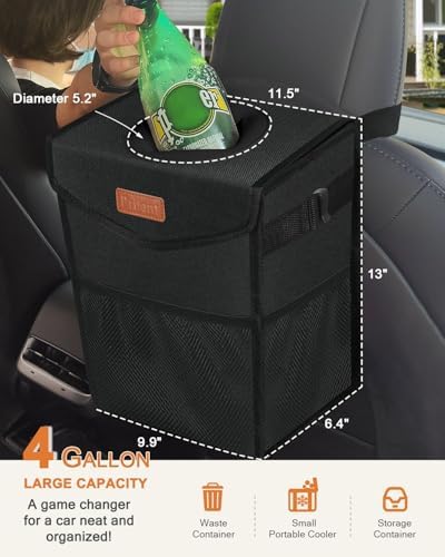 Pritent Car Trash Can with Lid Leakproof Car Garbage Bag Vehicle Trash Bin - Image 2
