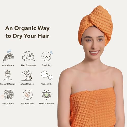 Luxury Organic Japanese Cotton Hair Drying Waffle Towel Wrap - Image 4