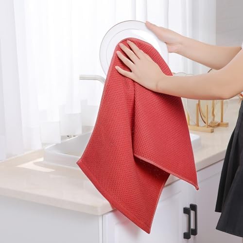 Homaxy 100% Cotton Waffle Weave Kitchen Dish Towels 4-Pack, Brick Red - Image 4