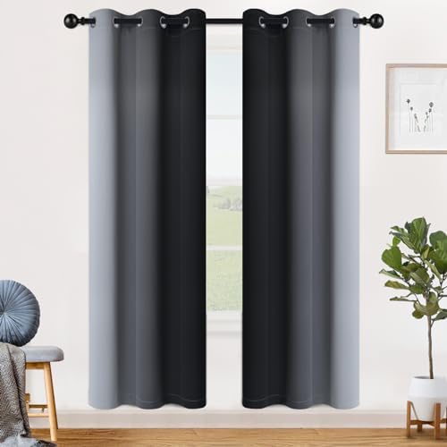 SimpleHome Ombre Black to Grey White Curtains - Image 2