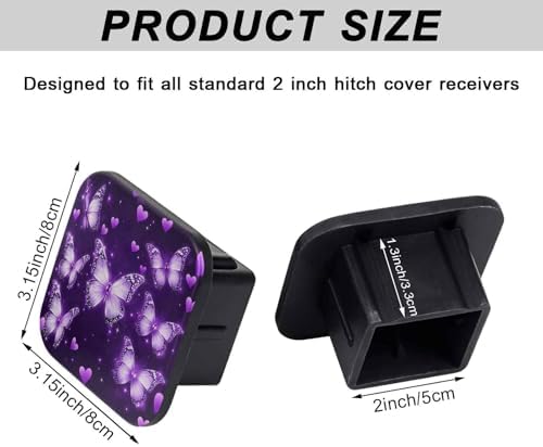 2 Inch Purple Butterfly Hearts Trailer Hitch Cover Rubber Receiver Tube Plug Cap - Image 2