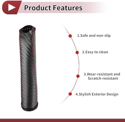 Car Handbrake Cover Leather Black Carbon Fiber Red Line 1 Pcs - Image 4