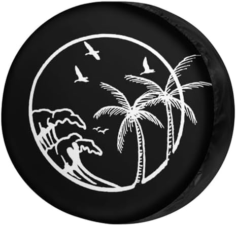 Ocean Wave Coconut Trees Spare Tire Cover Dust-Proof Wheel Tire Cover Fit by Foruidea