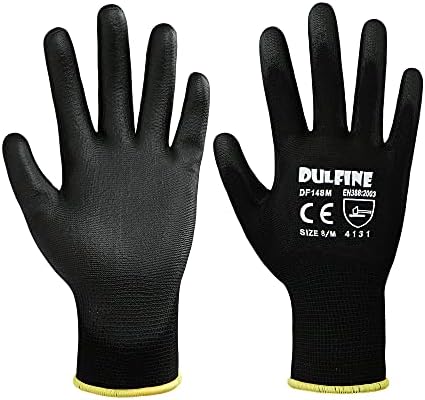 DULFINE Safety Work Gloves for Men 12 Pairs, Ultra-Thin PU Coated Black S - Image 2