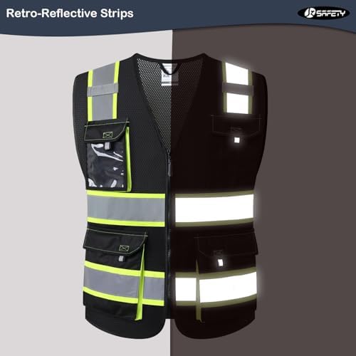 JKSafety Safety Vest for Men Women Hi Vis Reflective Vest JK220 Black S - Image 2