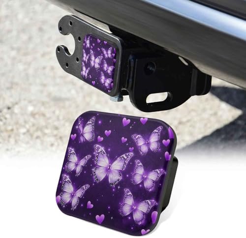 2 Inch Purple Butterfly Hearts Trailer Hitch Cover Rubber Receiver Tube Plug Cap by Unknown