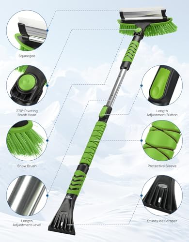 JOYTUTUS 41.5IN Extendable Snow Brush and Ice Scraper, 270°Pivoting Snow - Image 7