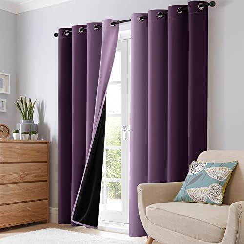 SimpleHome 100% Blackout Ombre Bedroom Curtains Purple and Greyish White 84 - Image 7