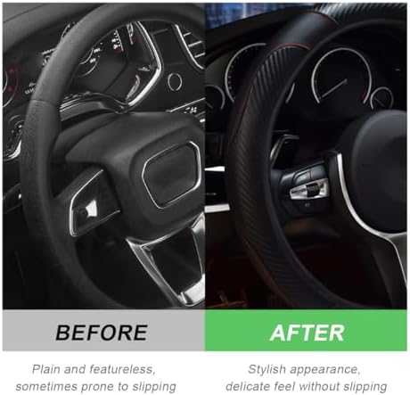 DXNQ Car Steering Wheel Cover, 15 Inch Carbon Fiber Leather Stitching Color - Image 4