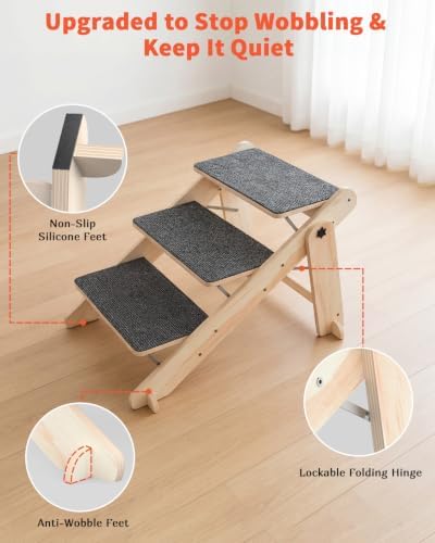 Woodure Foldable Dog Stairs, Convertible 3-Step Wooden Dog Ramp, Cat Step - Image 3