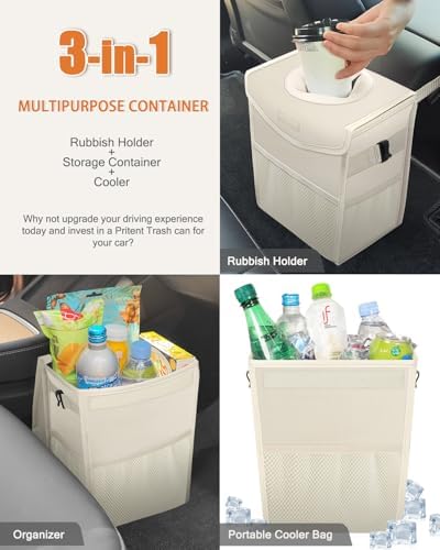 Pritent Car Trash Can with Lid Leakproof Car Garbage Bag Vehicle Trash Bin - Image 5