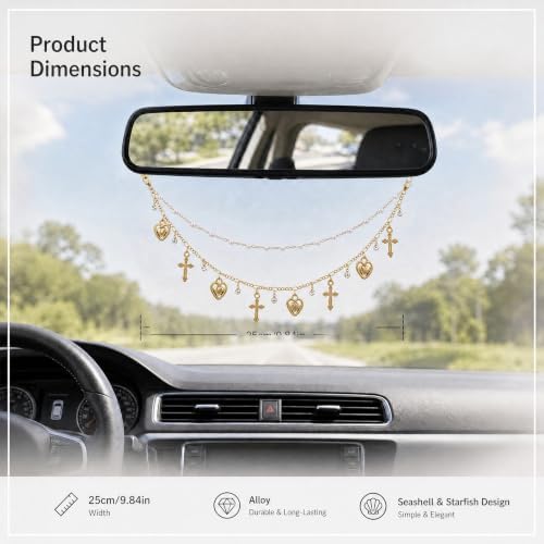 Rear View Mirror Cross Charm Double Chain Catholic Faith Car Decor - Image 2
