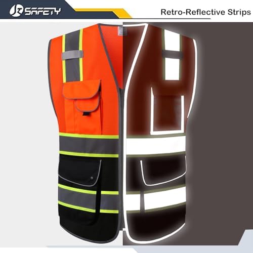 JKSafety Safety Vest for Men Women Reflective Hi Vis JK100 OBlack M - Image 4