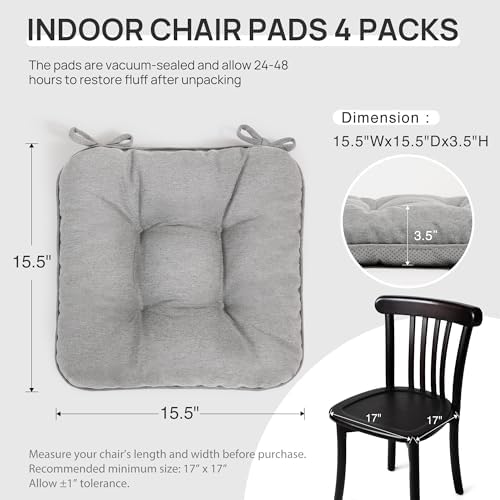 Love's cabin Memory Foam Chair Cushions Set of 4, 15.5 Inch, Light Grey - Image 2