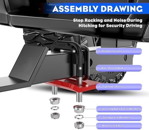 Hitch Tightener Anti-Rattle Clamp -Rubber Isolator and Anti-Rust Double Coating - Image 3