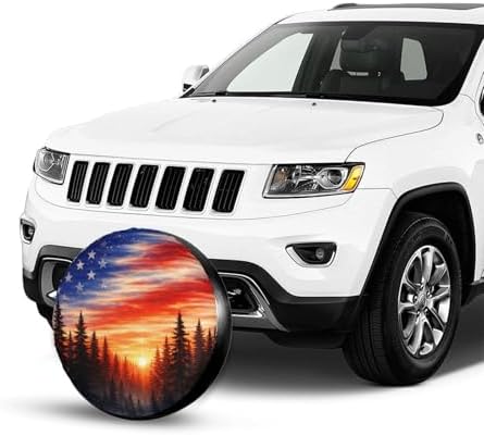 Spare Tire Cover，American Flag Sunset Fores Camper Spare Tire Cover Waterproof - Image 4