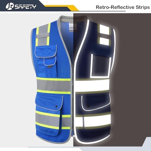 JKSafety Hi Vis Safety Vest for Men Women Cushioned Collar JK101 Blue 2XL - Image 3