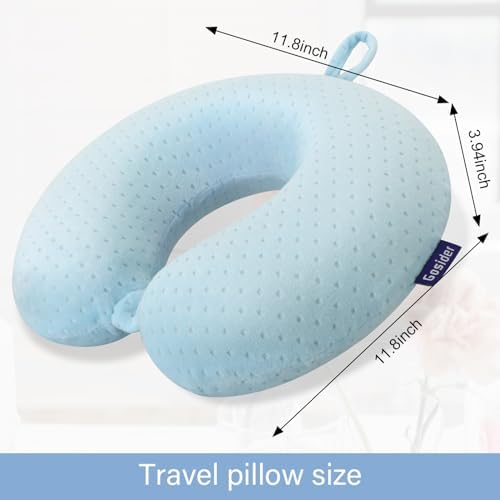 Neck Pillow Travel, Memory Foam Airplane Pillow, Light Blue - Image 3