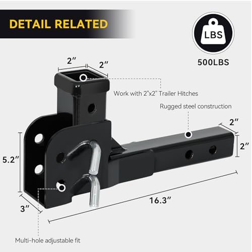 Fullwatt Folding 2" Trailer Hitch Adapter Hitch Extender - Image 2