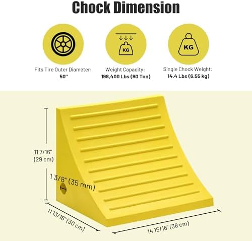 Yescom Large Wheel Chocks for Tires Under 50" 90 Ton Load Capacity 2 Pack - Image 4