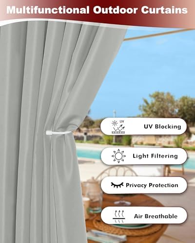 Grommet Outdoor Curtains for Patio Waterproof 8 Pcs 54x95 In Silver Grey - Image 3
