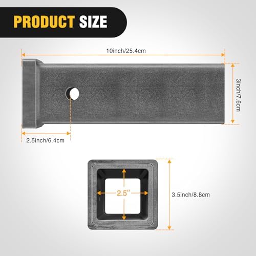 Nilight Hitch Adapter 2.5" x 10" Combo Bar Trailer Receiver Tube | Weld-on Raw - Image 2