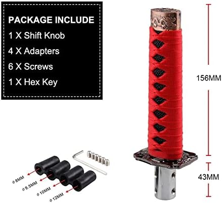 RYANSTAR Katana Shift Knob Samurai Sword Design 4 Adapters Red Black - Image 5