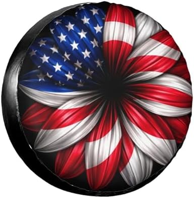 Spare Tire Cover，USA Flag Flower Camper Spare Tire Cover Waterproof Sun - Image 2