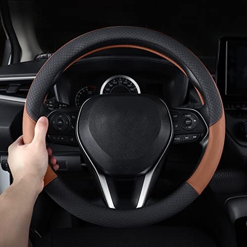 Auto Car Genuine Leather Steering Wheel Cover Anti Slip Wrap 15" - Image 3