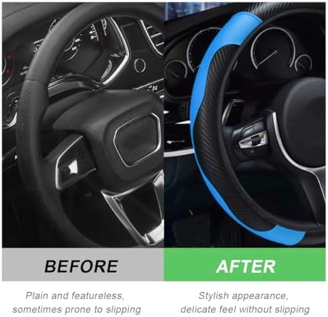 DXNQ Car Steering Wheel Cover, 15 Inch Carbon Fiber Leather Stitching Color - Image 4