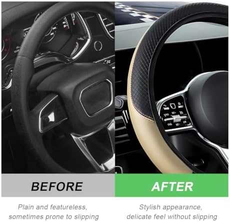DXNQ Car Steering Wheel Cover, 15 Inch Carbon Fiber Leather Stitching Color - Image 4