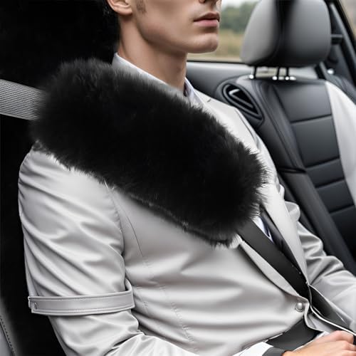 2 Pack Sheepskin Car Seat Belt Cover Pads | Long Wool Seatbelt Cushions - Image 2