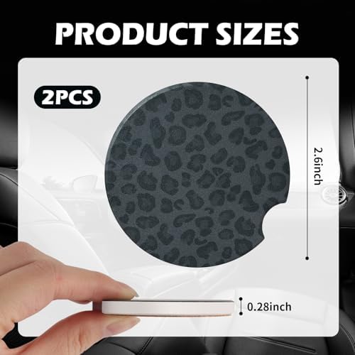 2PCS Absorbent Car Coasters for Cup Holders, 2.6" Leopard Print Ceramic Car Cup - Image 2
