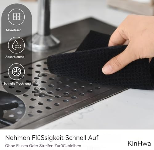 KinHwa Waffle Microfiber Dish Cloths Black Kitchen Towels, Cleaning Cloth - Image 5