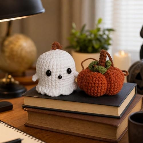 Halloween Crochet Pumpkin Ghost Car Mirror Pendant Charm - Image 2
