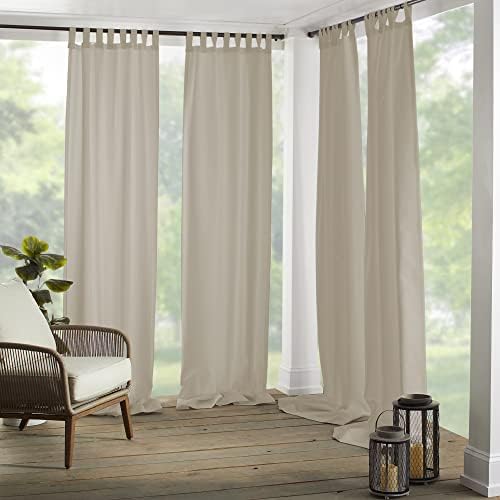 Matine Solid Tab Top Indoor/Outdoor Window Curtain, Taupe - Image 2