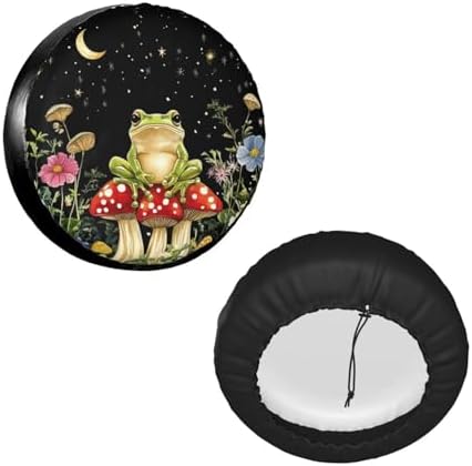 Mushrooms Frog Black Universal Spare Tire Cover, 15 Inch, Cute Waterproof - Image 2