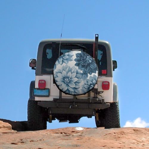 Heavy Duty Spare Tire Cover Blue and Grey Dahlia Flower Wheel Tire Covers - Image 5