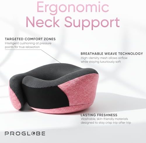 Proglobe Travel Pillow, 100% Pure Memory Foam Airplane Neck Pillow - Image 3