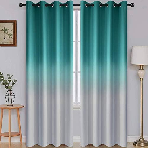 SimpleHome Teal to Grey White Ombre Room Darkening Curtains 96 Inch by SimpleHome