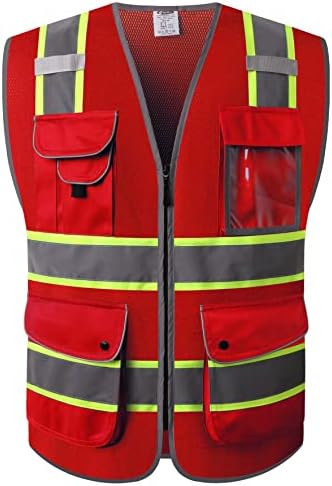 JKSafety Safety Vest for Men Women Reflective Hi Vis JK100 Red L by JKSafety