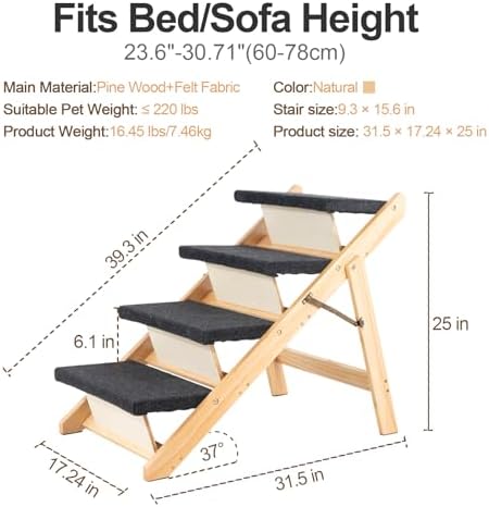 MEWANG Wood Pet Stairs, 4-Step Dog Stairs - Image 2