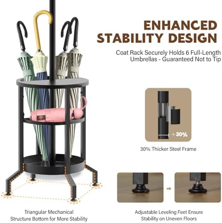 Coat Rack with Umbrella Holder, Coat Rack Freestanding - Image 2