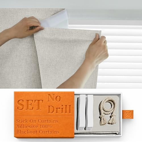 100% Blackout Self Adhesive Curtains- Stick on Curtains Shades Window Blinds by Sovtfides