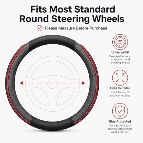 Car Steering Wheel Cover PU Leather Anti-Slip Protector Black - Image 4